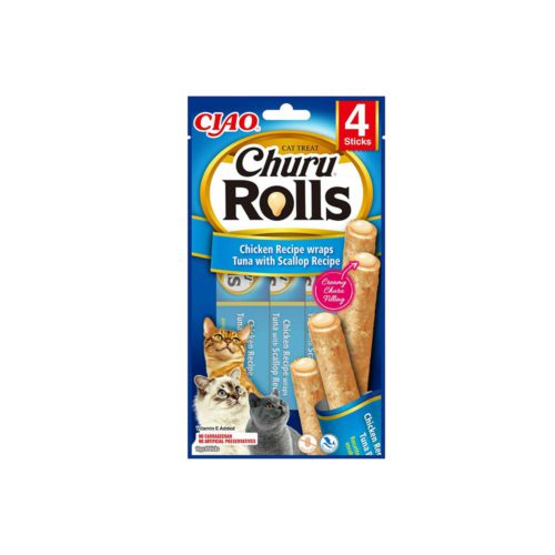 Λιχουδιά Churu Cat Rolls Chicken Tuna and Scallop 4x10gr