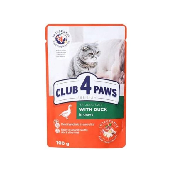 Υγρή τροφή για Ενήλικες Γάτες Club 4 Paws Duck in Gravy 100g με Πάπια σε Σάλτσα.