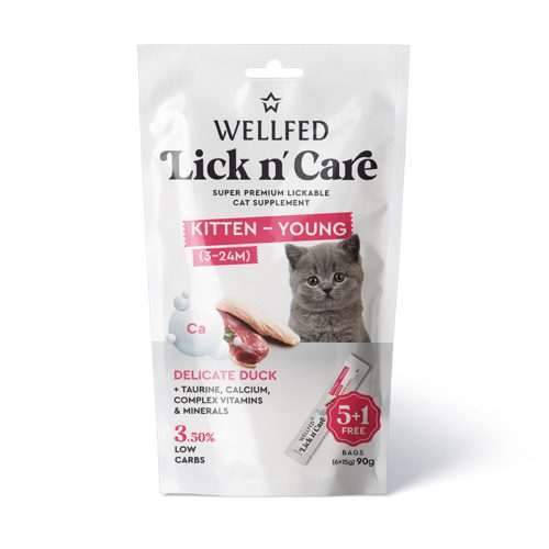 Λιχουδιά Γάτας Wellfed Lick N' Care Kitten-Young Duck (6x15gr) 90gr