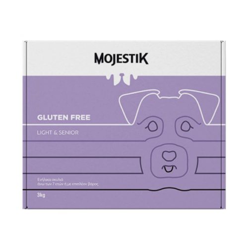 Super premium ξηρά τροφή Mojestik Gluten Free Light & Senior 3kg με Μοσχάρι για ηλικιωμένους σκύλους.