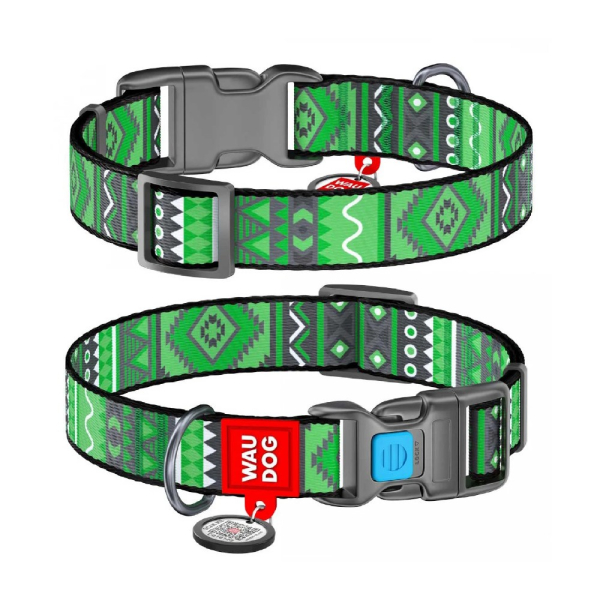 Περιλαίμιο WauDog Etno Green Plastic Fastex S 15mm x 23-35cm με SmartID
